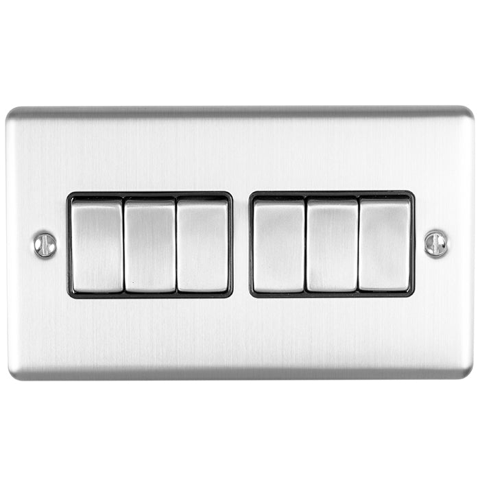 Eurolite Enhance Decorative 6 Gang Switch - Satin Stainless - EN6SWSSB - Choice Handles