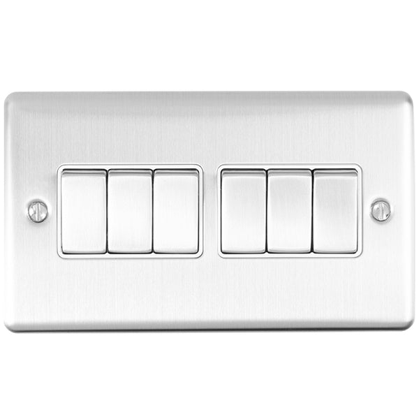 Eurolite Enhance Decorative 6 Gang Switch - Satin Stainless - EN6SWSSW - Choice Handles