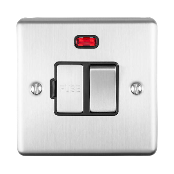 Eurolite Enhance Decorative Switched Fuse Spur With Neon Indicator - Satin Stainless - ENSWFNSSB - Choice Handles