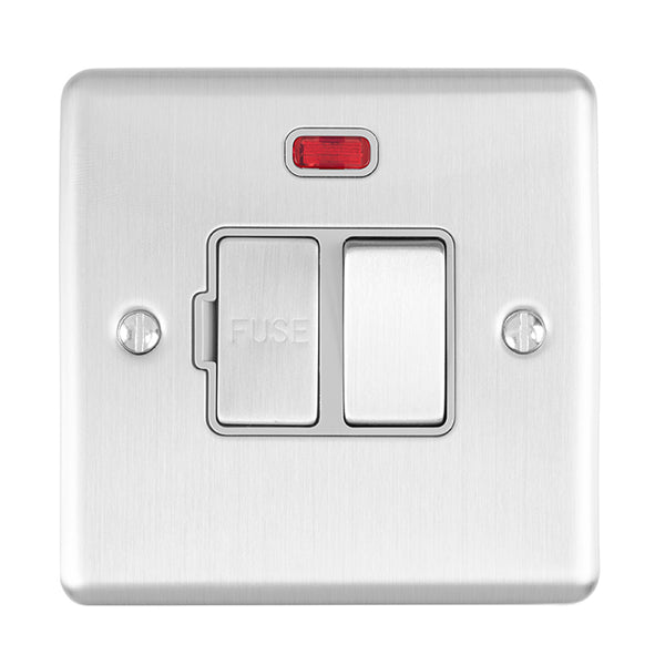 Eurolite Enhance Decorative Switched Fuse Spur With Neon Indicator - Satin Stainless - ENSWFNSSG - Choice Handles