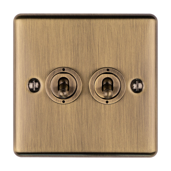 Eurolite Enhance Decorative 2 Gang Toggle Switch - Antique - ENT2SWABB - Choice Handles