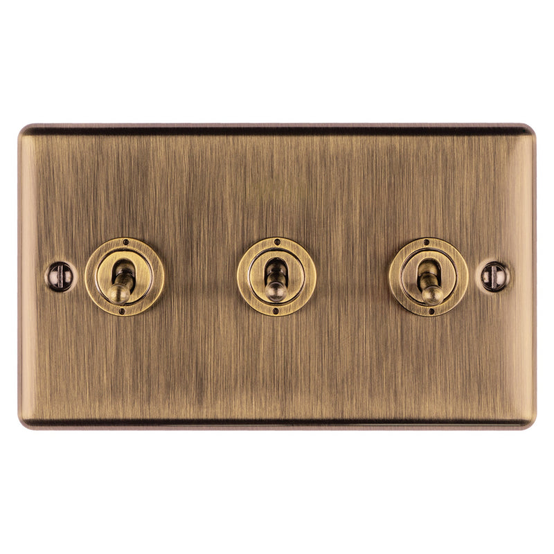 Eurolite Enhance Decorative 3 Gang Toggle Switch - Antique - ENT3SWABB - Choice Handles