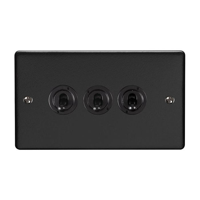 Eurolite Enhance Decorative 3 Gang Toggle Switch - Matt Black - ENT3SWMBB - Choice Handles