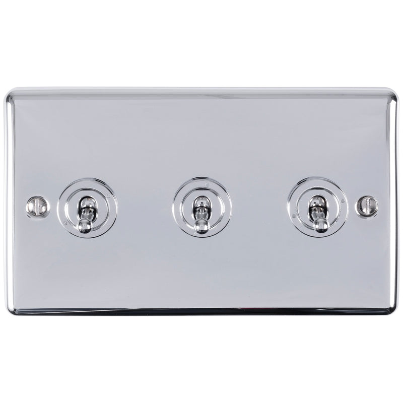 Eurolite Enhance Decorative 3 Gang Toggle Switch - Polished Chrome - ENT3SWPC - Choice Handles