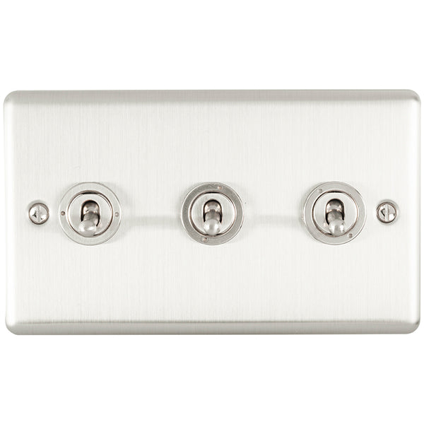 Eurolite Enhance Decorative 3 Gang Toggle Switch - Satin Stainless - ENT3SWSS - Choice Handles