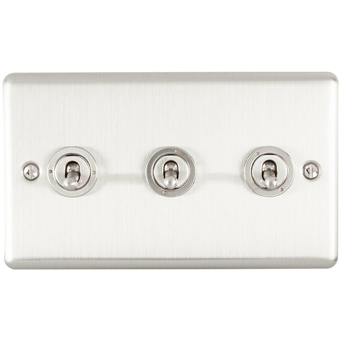 Eurolite Enhance Decorative 3 Gang Toggle Switch - Satin Stainless - ENT3SWSS - Choice Handles