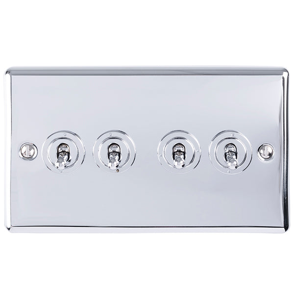 Eurolite Enhance Decorative 4 Gang Toggle Switch - Polished Chrome - ENT4SWPC - Choice Handles