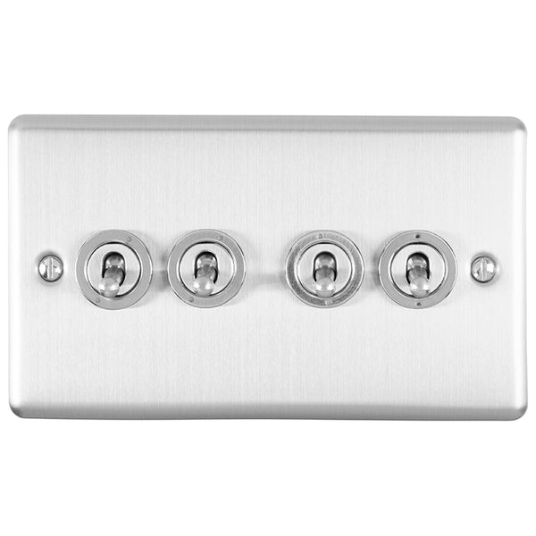 Eurolite Enhance Decorative 4 Gang Toggle Switch - Satin Stainless - ENT4SWSS - Choice Handles