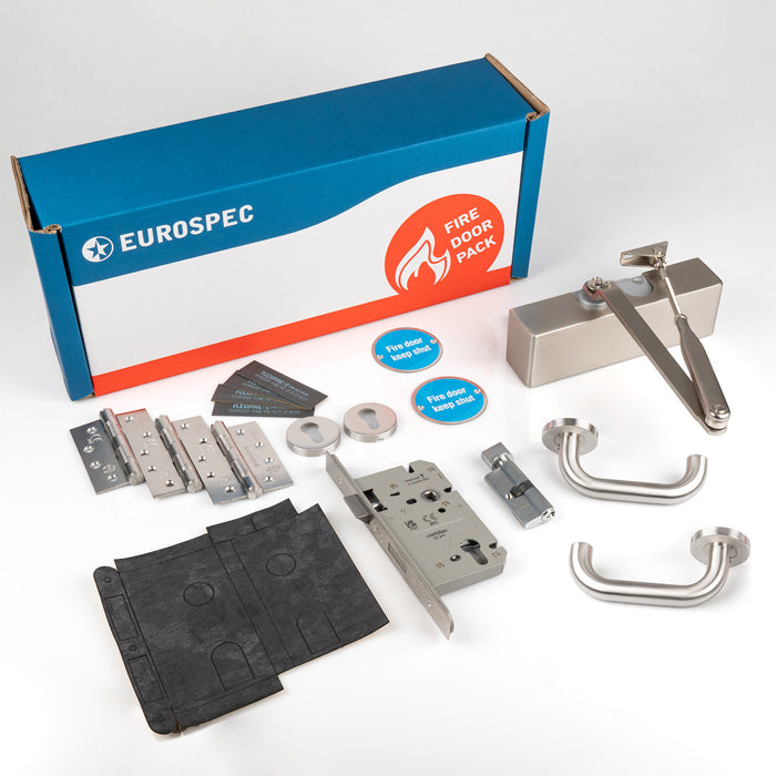 Eurospec - Commercial Fire Door Pack - Lever Lock - Satin Stainless Steel - FDPC3
