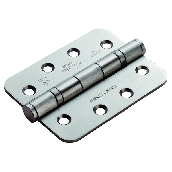 Eurospec - 102 X 76 X 3mm Ball Bearing Hinge Grade 13 C/W Screws Radius (Pair) - Satin Stainless Steel - HIN1433P/13SSS/R
