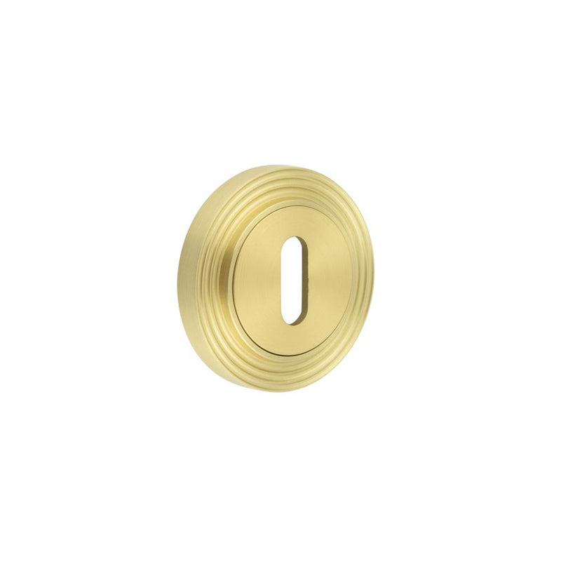 Burlington - Standard Keyway Escutcheons Reeded Rose - Satin Brass - BUR-60SB-74SB - Choice Handles