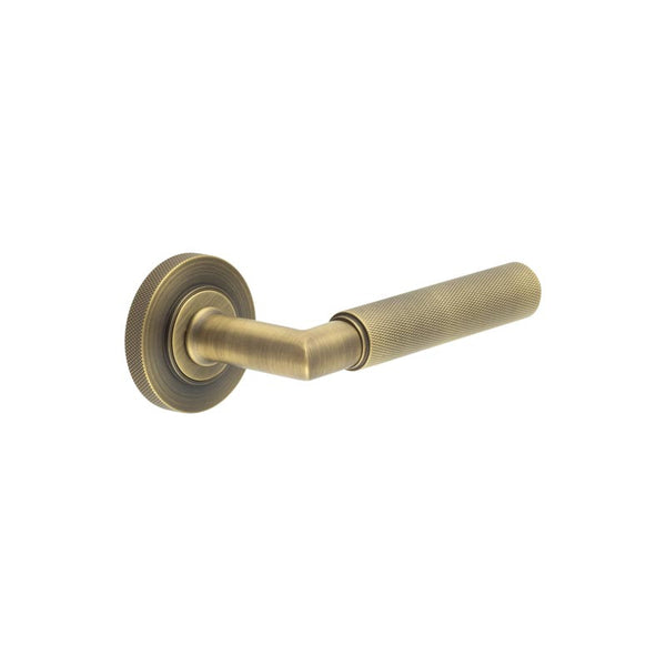 Burlington - Piccadilly Door Handle on Knurled Rose  - Antique Brass - BUR40KIT5 - Choice Handles