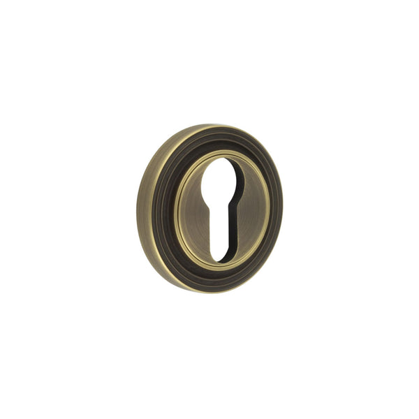 Burlington - Euro Profile Escutcheons Reeded Rose - Antique Brass - BUR-61AB-74AB - Choice Handles