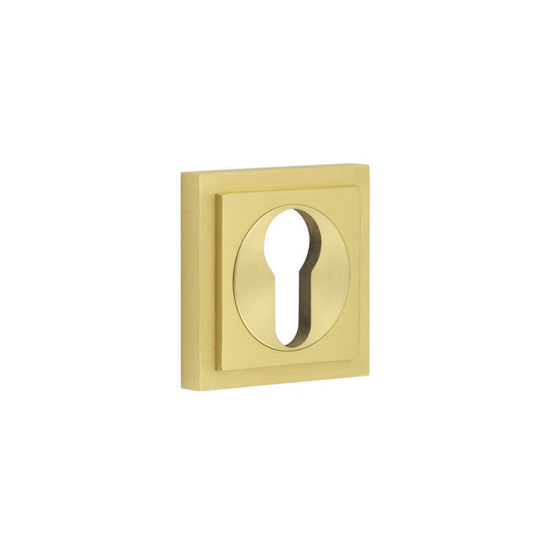 Burlington - Euro Profile Escutcheons Square Stepped Rose - Satin Brass - BUR-61SB-173SB - Choice Handles