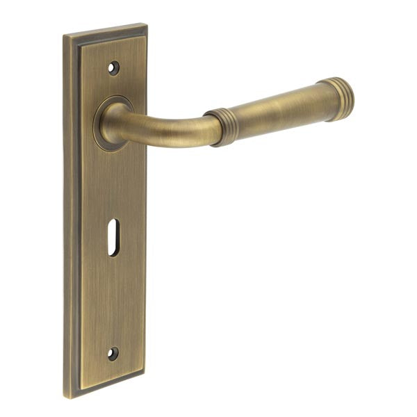 Burlington - Highgate Door Handle On Lock Backplate - Antique Brass - BUR35KIT9 - Choice Handles