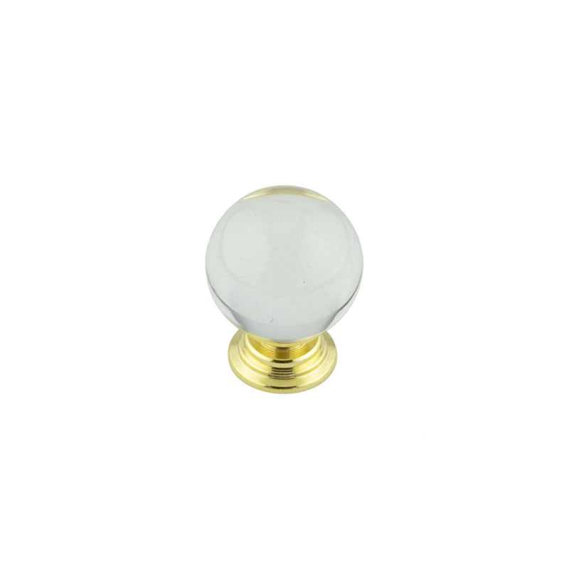 Jedo - 25mm Brass Finish Clear Glass Ball Cupboard Knob - JH4151-25PVD