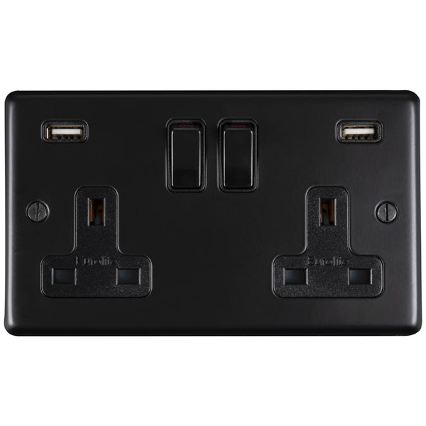 Eurolite Stainless steel 2 Gang Usb Socket - Matt Black - MB2USBB - Choice Handles