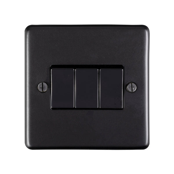 Eurolite Stainless steel 3 Gang Switch - Matt Black - MB3SWB - Choice Handles