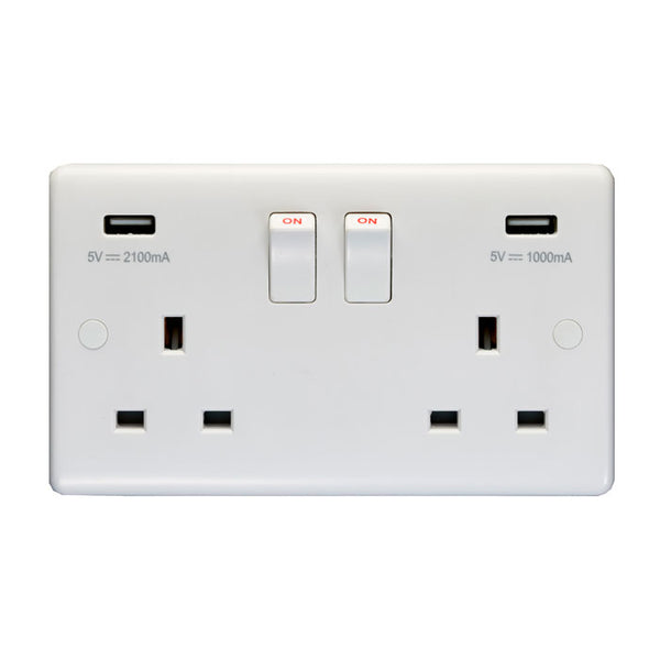 Eurolite Enhance White Plastic 2 Gang Usb Socket - White - PL4620 - Choice Handles