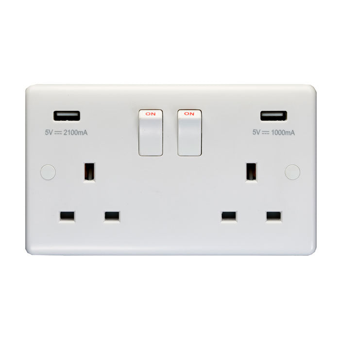 Eurolite Enhance White Plastic 2 Gang Usb Socket - White - PL4620 - Choice Handles