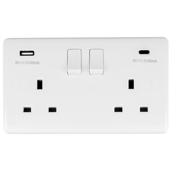 Eurolite Enhance White Plastic Enhance White Plastic 2 Gang Usb C Socket - White - PL4620C - Choice Handles