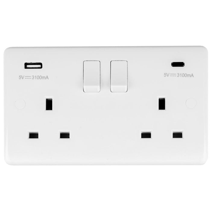 Eurolite Enhance White Plastic Enhance White Plastic 2 Gang Usb C Socket - White - PL4620C - Choice Handles