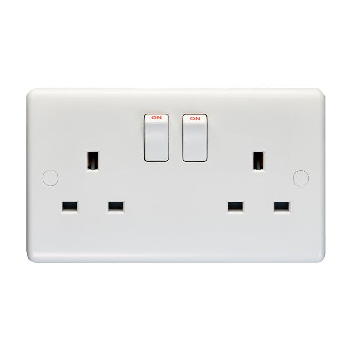 Eurolite Enhance White Plastic 2 Gang Switched Socket Single Pole - White - PL4060 - Choice Handles