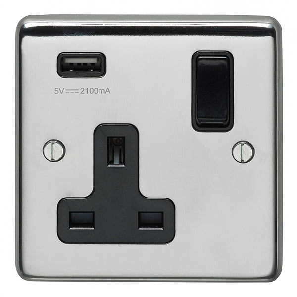 Eurolite Stainless steel 1 Gang Usb Socket - Polished Stainless Steel - PSS1USBB - Choice Handles