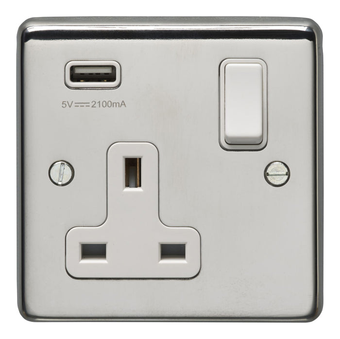 Eurolite Stainless steel 1 Gang Usb Socket - Polished Stainless Steel - PSS1USBW - Choice Handles