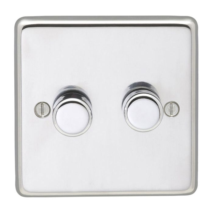 Eurolite Stainless steel 2 Gang Dimmer - Polished Stainless Steel - PSS2D400 - Choice Handles