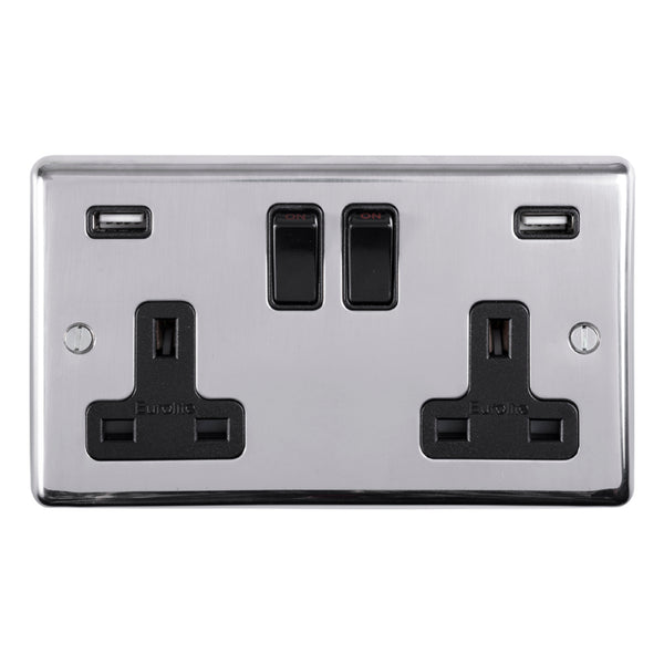 Eurolite Stainless steel 2 Gang Usb Socket - Polished Stainless Steel - PSS2USBB - Choice Handles