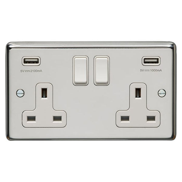 Eurolite Stainless steel 2 Gang Usb Socket - Polished Stainless Steel - PSS2USBW - Choice Handles