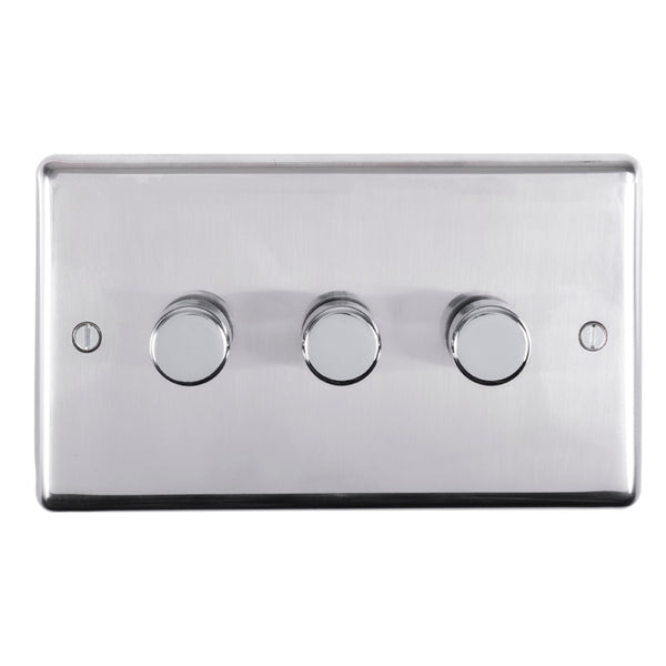 Eurolite Stainless steel 3 Gang Dimmer - Polished Stainless Steel - PSS3D400 - Choice Handles