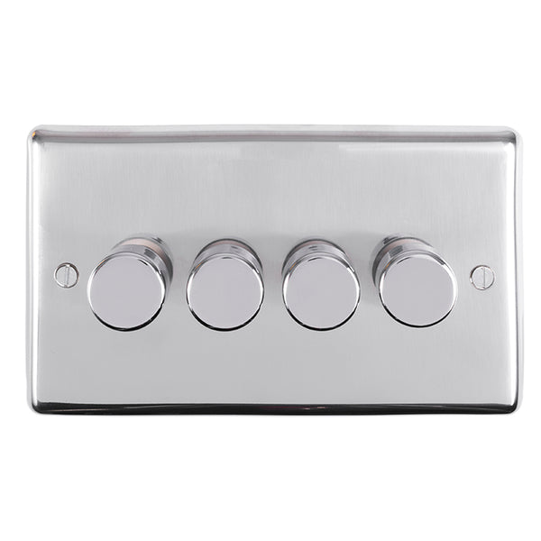 Eurolite Stainless steel 4 Gang Dimmer - Polished Stainless Steel - PSS4D400 - Choice Handles