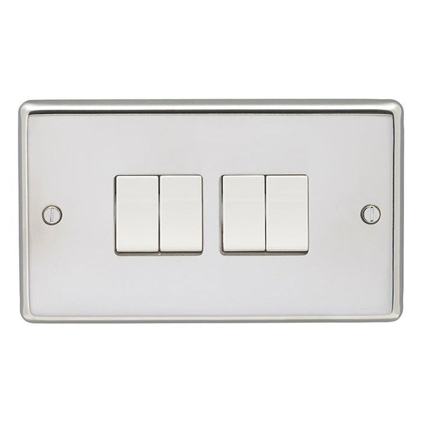 Eurolite Stainless steel 4 Gang Switch - Polished Stainless Steel - PSS4SWW - Choice Handles