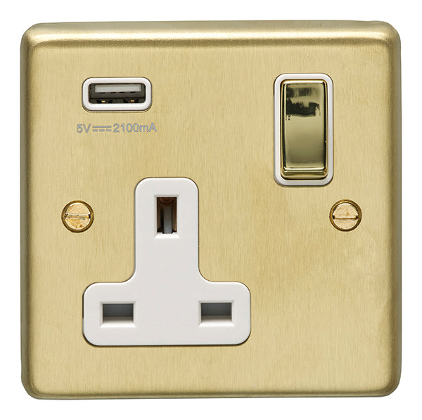 Eurolite Stainless steel 1 Gang Usb Socket - Satin Brass - SB1USBPBW - Choice Handles