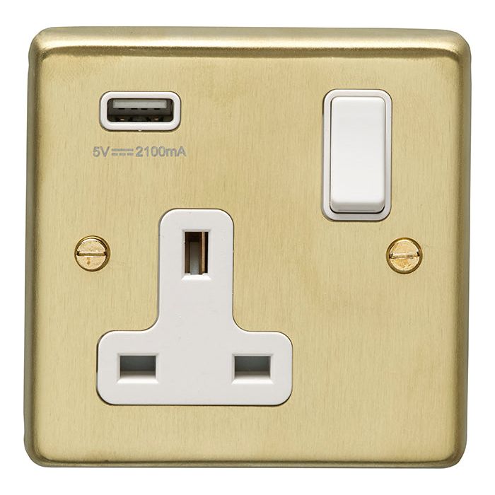 Eurolite Stainless steel 1 Gang Usb Socket - Satin Brass - SB1USBW - Choice Handles