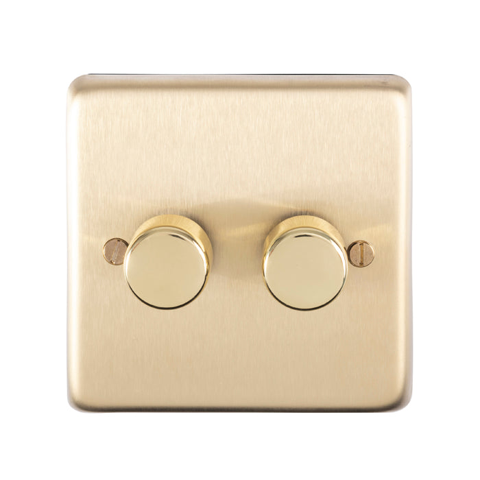 Eurolite Stainless steel 2 Gang Dimmer - Satin Brass - SB2D400 - Choice Handles