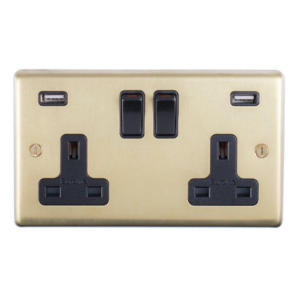 Eurolite Stainless steel 2 Gang Usb Socket - Satin Brass - SB2USBB - Choice Handles