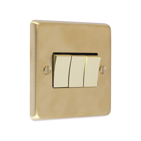 Eurolite Stainless steel 3 Gang Switch - Satin Brass - SB3SWW - Choice Handles