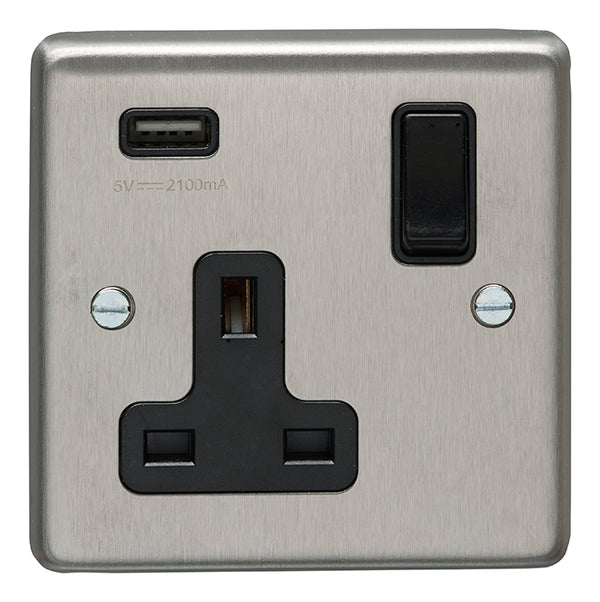 Eurolite Stainless steel 1 Gang Usb Socket - Satin Stainless Steel - SSS1USBB - Choice Handles