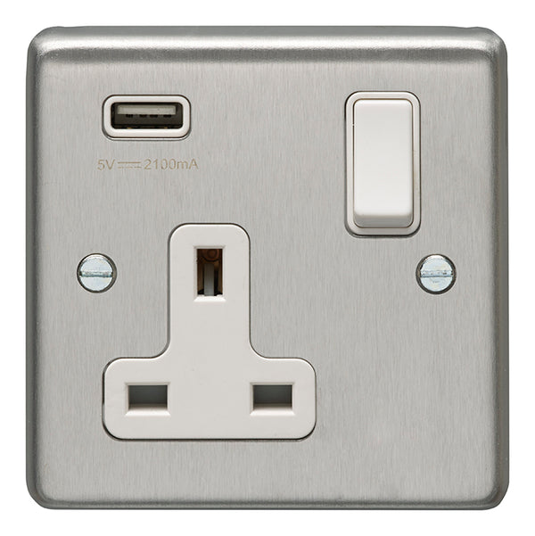 Eurolite Stainless steel 1 Gang Usb Socket - Satin Stainless Steel - SSS1USBW - Choice Handles