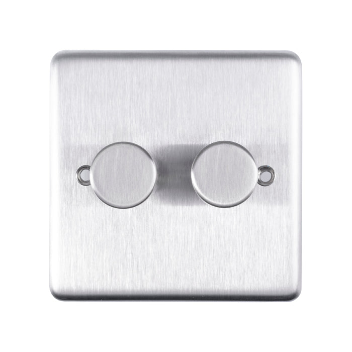 Eurolite Stainless steel 2 Gang Dimmer - Satin Stainless Steel - SSS2D400 - Choice Handles