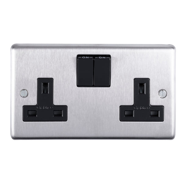 Eurolite Stainless steel 2 Gang Socket - Satin Stainless Steel - SSS2SOB - Choice Handles