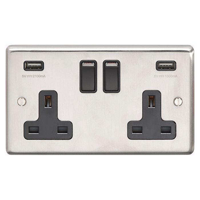 Eurolite Stainless steel 2 Gang Usb Socket - Satin Stainless Steel - SSS2USBB - Choice Handles