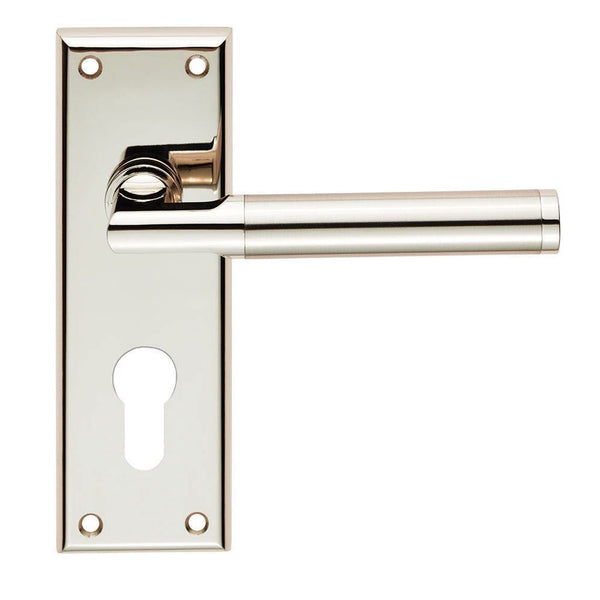 Serozzetta - Serozzetta Sessanta Lever on Euro Lock Backplate - Polished Nickel / Satin Nickel - SZR061YPNSN - Choice Handles