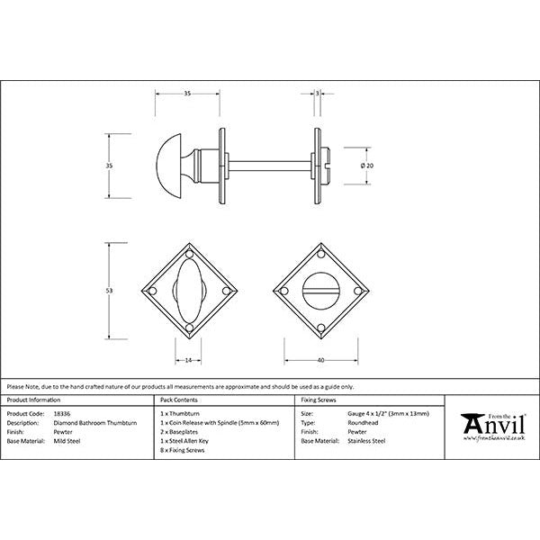 From The Anvil - Diamond Bathroom Thumbturn - Pewter Patina - 18336 - Choice Handles