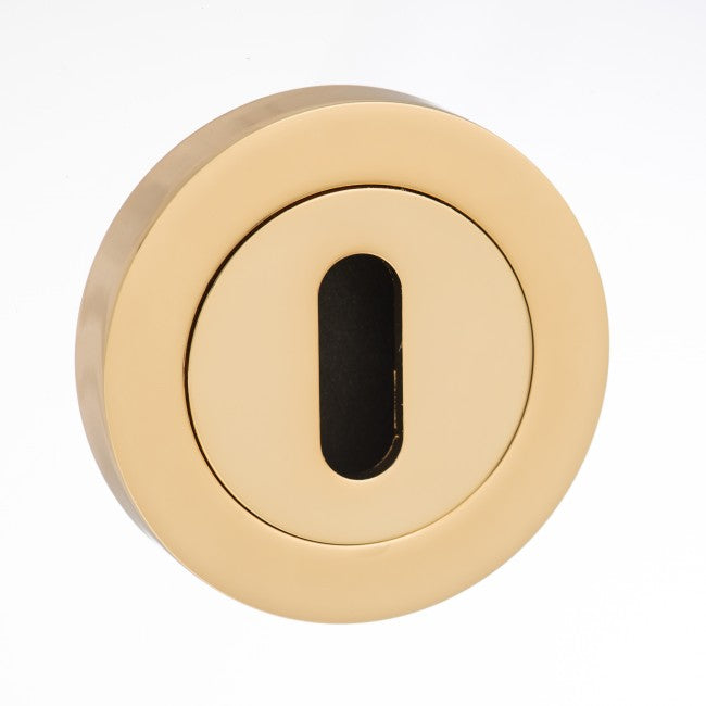 Atlantic Mediterranean Key Escutcheon on Round Rose - Polished Brass - MESCKBP - Choice Handles