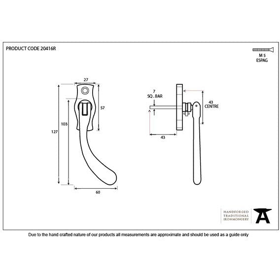 From The Anvil - Peardrop Espag - RH - Antique Pewter - 20416R - Choice Handles