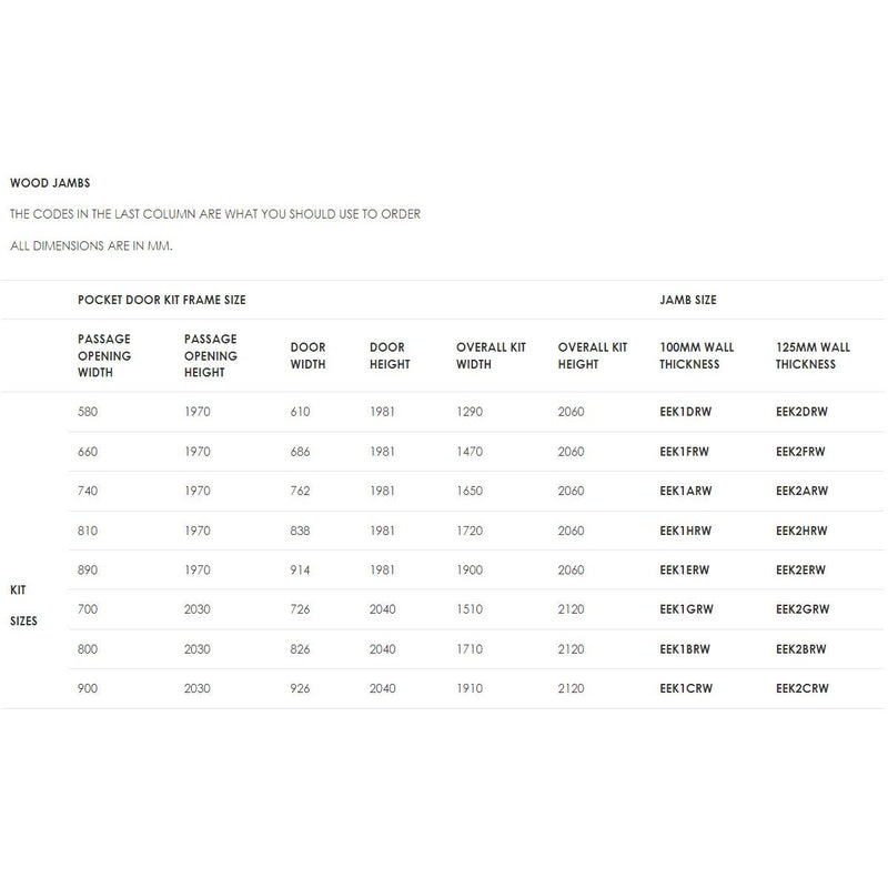 Ermetika EvoKit Single Pocket Door System 826x2040 Door 100mm WT - Raw Wood - EEK1BRW - Choice Handles